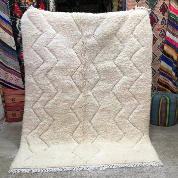 Handwoven Berber Beni Ourain Rug - Moroccan Wool Carpet-6'.6"x5' - Picture 1 of 5